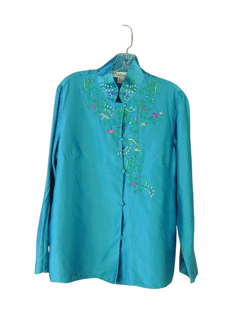 Silk Assets Diane Von Furstenberg Blue Embroidered Asian Silk Blouse Medium